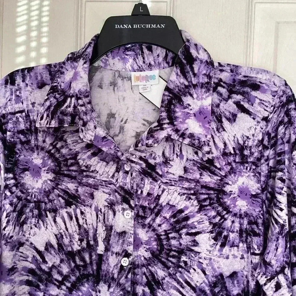 LULAROE Midi Shirt Dress Purple Tie Dye Starburst Midi Button Up V-Neck Shift M - Picture 5 of 15